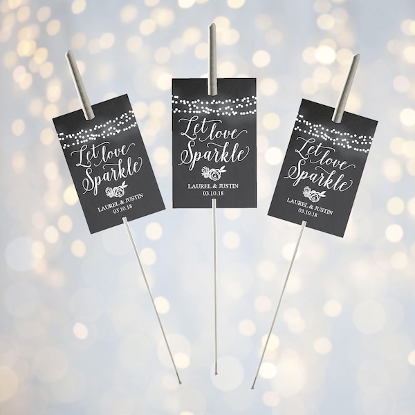 Printable Let Love Sparkle Tags for Sparklers, Chalkboard Wedding Sparkler Holder Tag, Personalized Exit Send Off Sleeves DIY PDF Template
