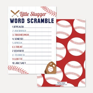 Baseball Baby Shower Word Scramble Game Template - Word Scramble Baby Shower Game, Word Scramble Shower Game, Scramble Printable Editable