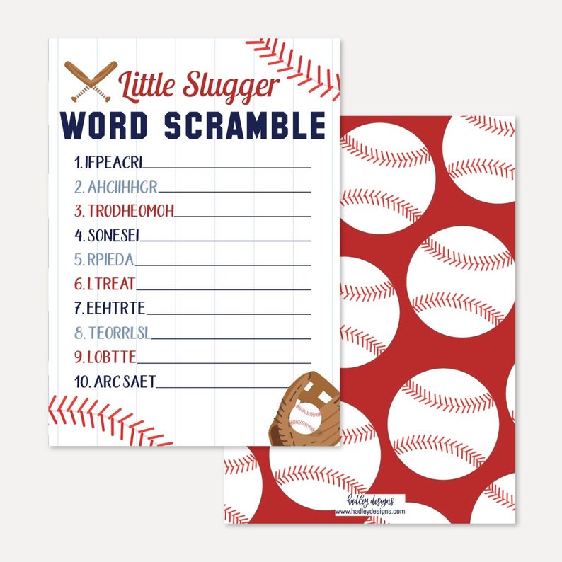 Baseball Baby Shower Word Scramble Game Template Word Etsy