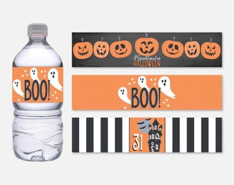 Halloween Party Bottle Label Template - Halloween Bottle Labels Soda, Halloween Bottle Favor, Halloween Water Bottle Labels, Spooky Labels