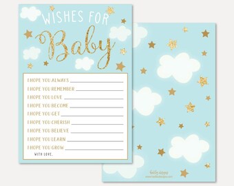 Angel Boy Baby Shower Wishes Card Template - Baby Well Wishes, Well Wishes for Baby Book, Baby Shower Well Wish Mom Template