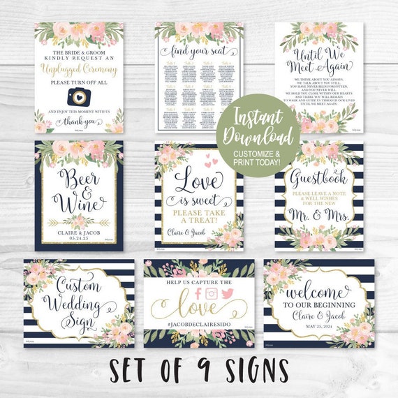 Wedding Signs Printable Bundle Printable Wedding Sign | Etsy