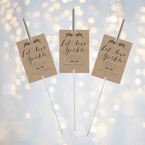 Printable Let Love Sparkle Tags for Sparklers, Rustic Kraft Wedding Sparkler Holder Tag, Personalized Exit Send Off Sleeves DIY PDF Template