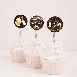 A Baby Is Brewing Baby Shower Cupcake Toppers Template -Baby Shower Cupcake Decoration, Printable Cupcake Topper, Party Cupcake Topper