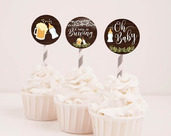Un bebé está preparando plantilla de toppers de cupcakes de baby shower -Decoración de cupcakes de baby shower, topper de cupcakes imprimible, topper de cupcakes de fiesta