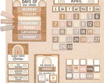 Boho Classroom Calendar Set Bulletin Board - Bulletin Board Calendar For Classroom Elementary, Teacher Calendar Bulletin Board Sets,...