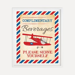Modelo de sinal de bebidas para chá de bebê de viagem de avião - sinal de lembranças de chá de bebê, lembranças de chá de bebê para meninas, sinal de lembranças para chá de bebê