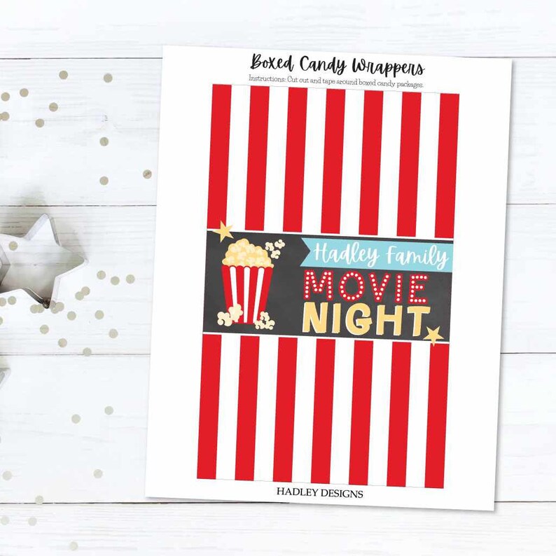 Movie Theme Candy Wrapper Label Template Movie Candy Wrapper | Etsy
