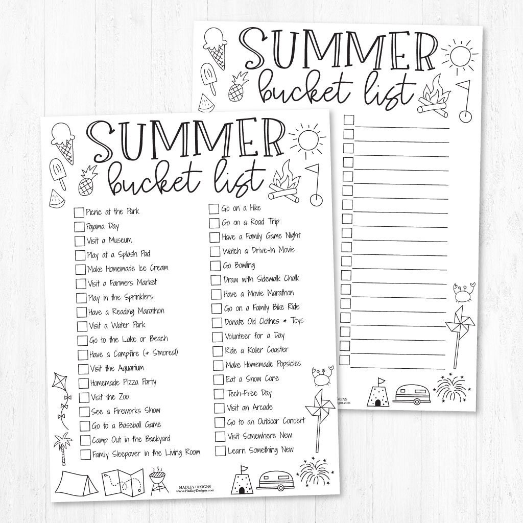 FREE Printable Summer Bucket List Coloring Page