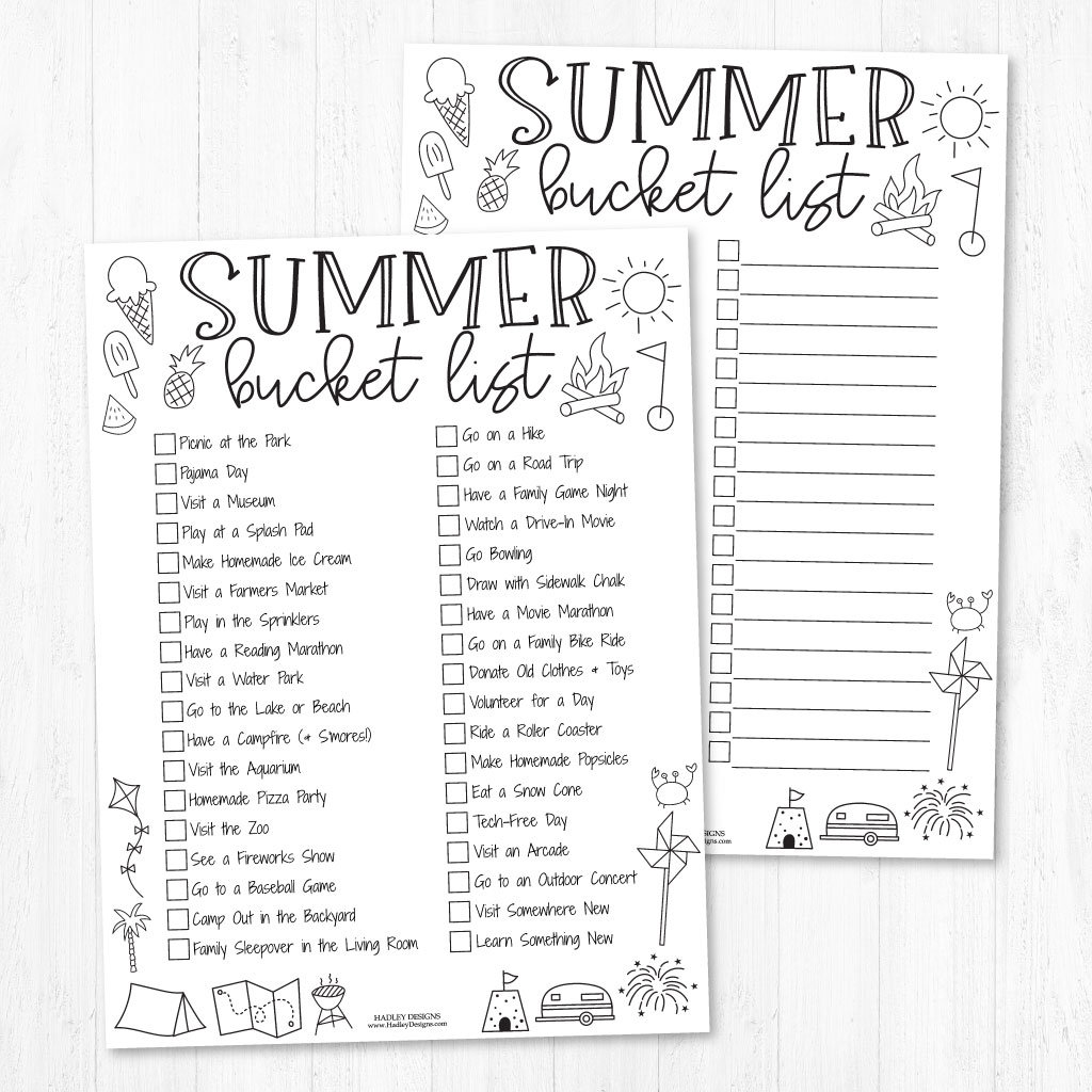 FREE Printable Summer Bucket List Coloring Page