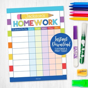 Homework Template Homeschool Checklist Student Editable | Etsy