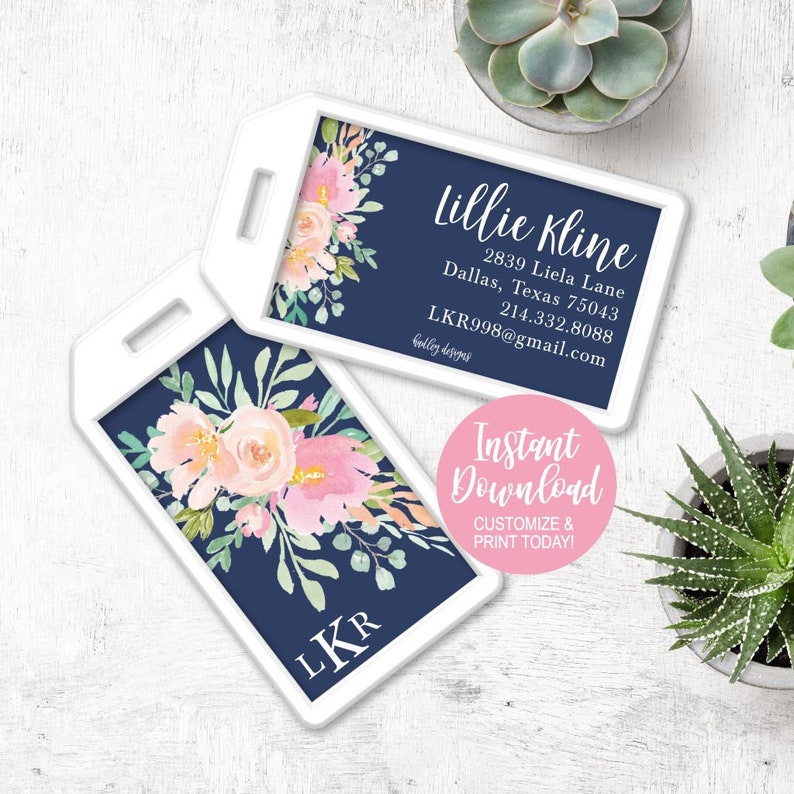 Luggage Tag Template Luggage Tags Insert Custom Luggage Tag Etsy