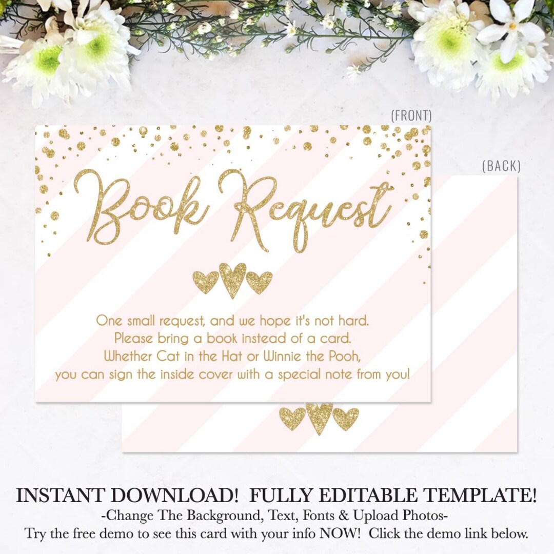 Pink Vertical Stripes Book Request Download,book Request Baby Shower ...