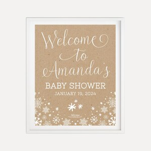 Modello di cartello di benvenuto per baby shower con piccolo fiocco di neve - Cartello di benvenuto per baby shower, cartello di benvenuto personalizzato, cartello decorativo di benvenuto