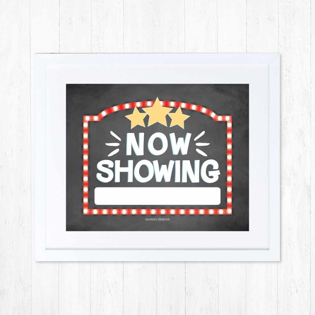 Movie Night Now Showing Sign Template Printable Birthday Etsy