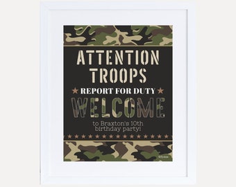 Camo Army Kids Party Welcome Sign Template - Birthday Welcome, Personalized Welcome Sign, Printable Welcome, Hadley Designs