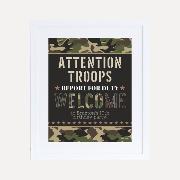 Camo Army Kids Party Welcome Sign Template - Birthday Welcome, Personalized Welcome Sign, Printable Welcome, Hadley Designs