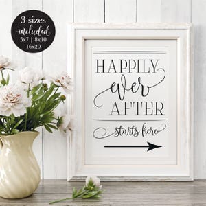 Happily Ever After Starts Here Wedding Sign, Welcome Directional Reception Sign, Rustic Right Arrow Printable Sign, DIY Instant Download image 1