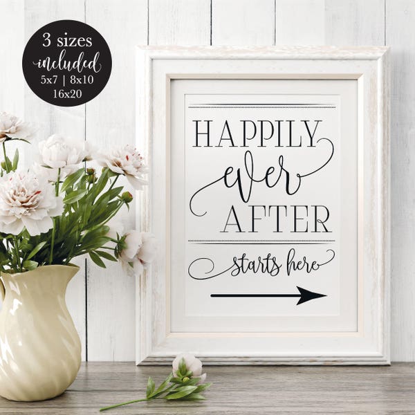 Happily Ever After Starts Here Wedding Sign, Welcome Directional Reception Sign, Rustic Right Arrow Printable Sign, DIY Instant Download