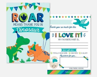 Dinosaur Kids Party Fill In The Blank Thank You Card Template - Dinosaur Thank You Card Instant Download, Dinosaur Thank You Note Printable