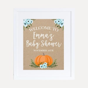 Modèle de signe de bienvenue de douche de bébé de garçon de citrouille - signe de cartes de douche de bébé, décorations modifiables de douche de bébé, douche de bébé bon marché