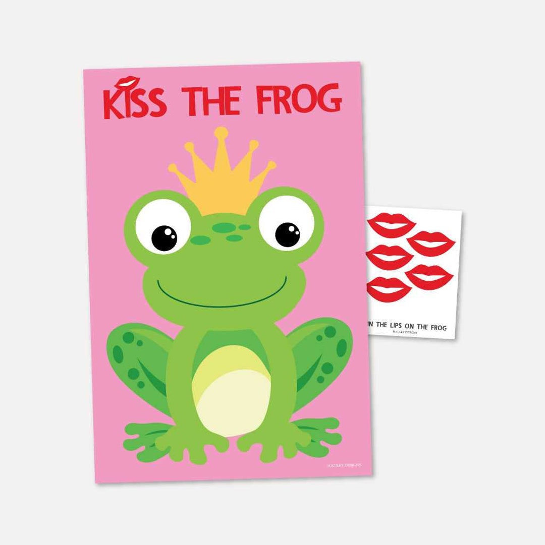 Valentine's Day Party Kiss the Frog Game Template Pin the Kiss on the