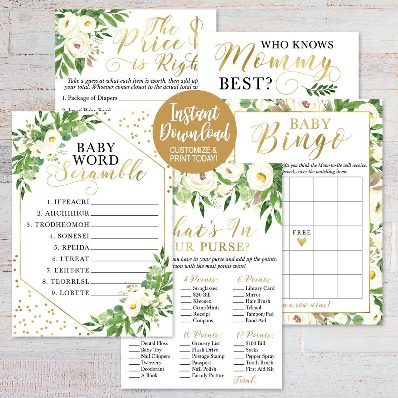 Baby Shower Game Suite Baby Shower Game Package Baby Shower Etsy