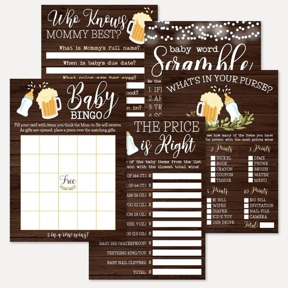 A Baby Is Brewing Baby Shower Game Set Templates Bingo Word Etsy