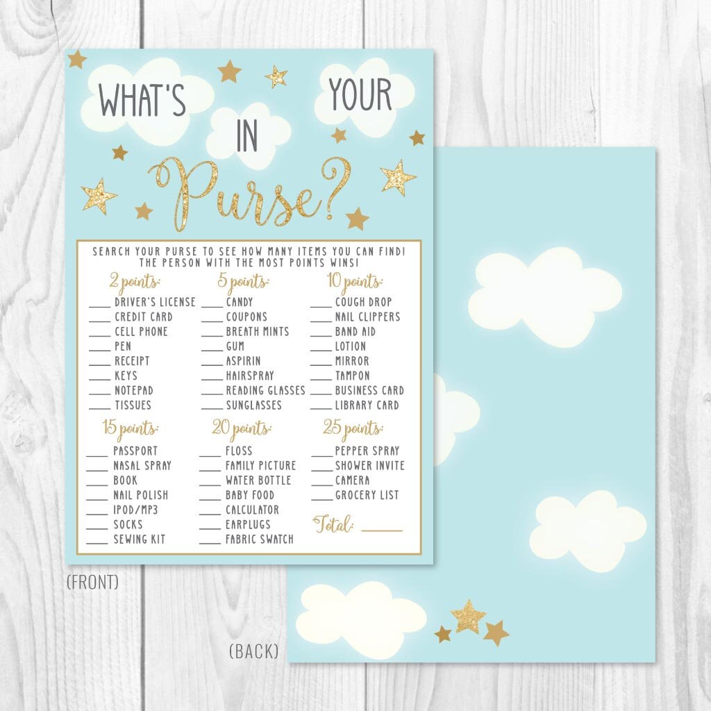 Angel Boy Baby Shower What's in Your Purse? Game Template - Baby Shower ...