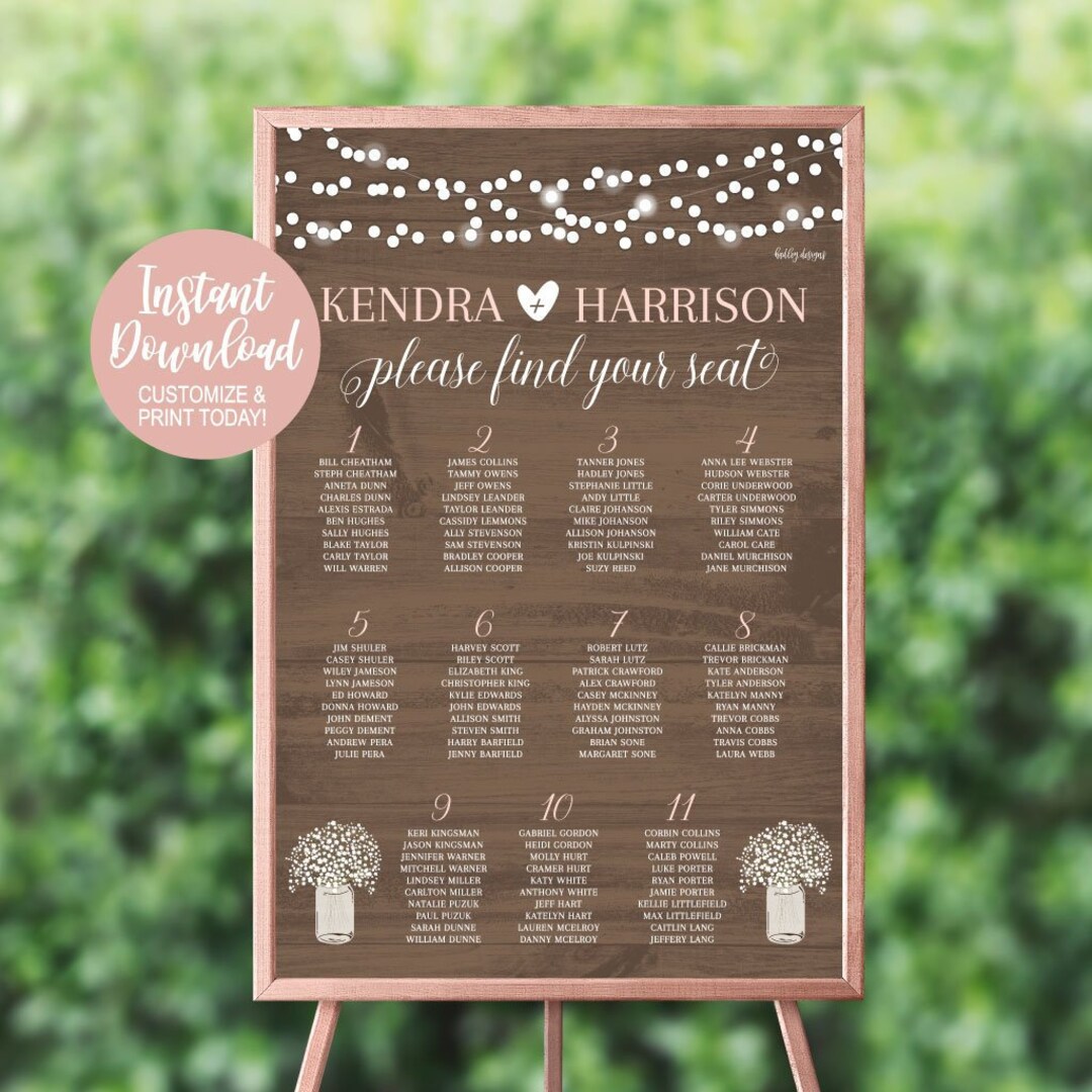 Seating Chart Wedding Printable, Wedding Seating Chart Template ...