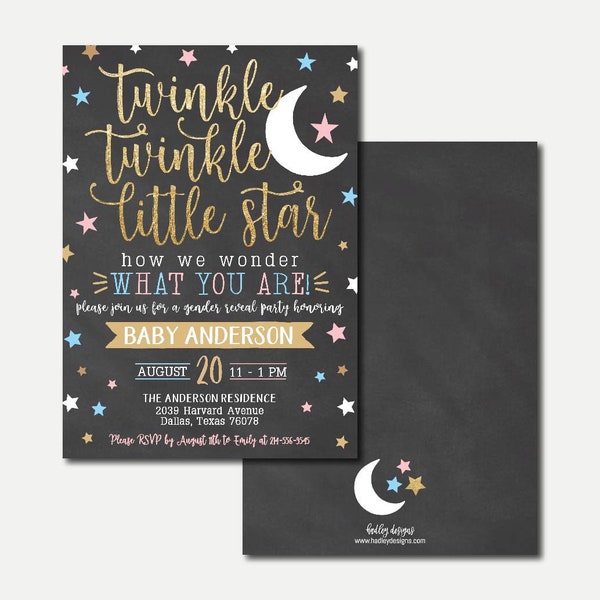 Chalkboard Twinkle Twinkle Little Star Invitation Template - Gender Reveal Idea, Gender Reveal Invitation Instant Download, Invitation PDF