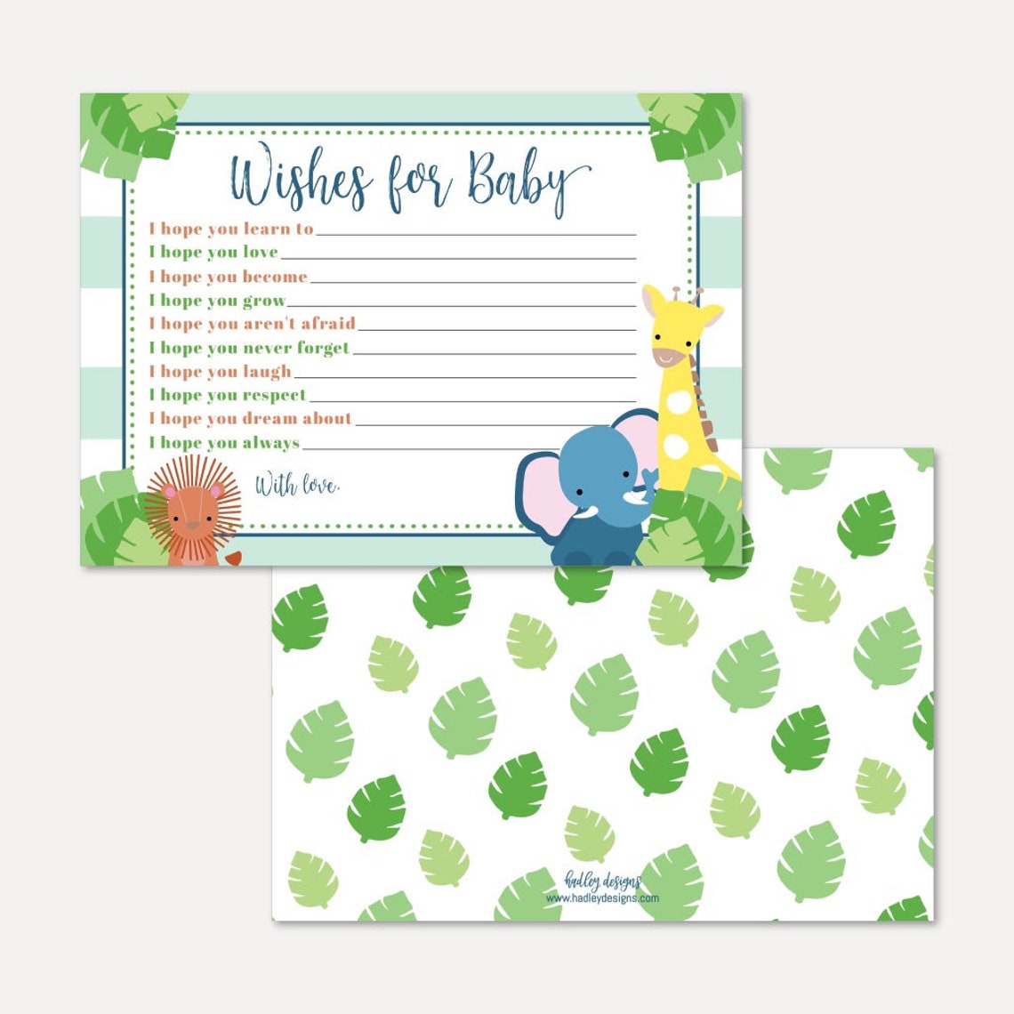 Safari Baby Shower Wishes Card Template Baby Well Wishes | Etsy
