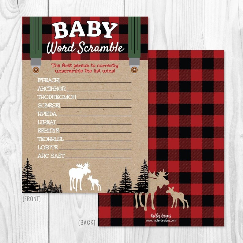 lumberjack baby shower word scramble game template word etsy