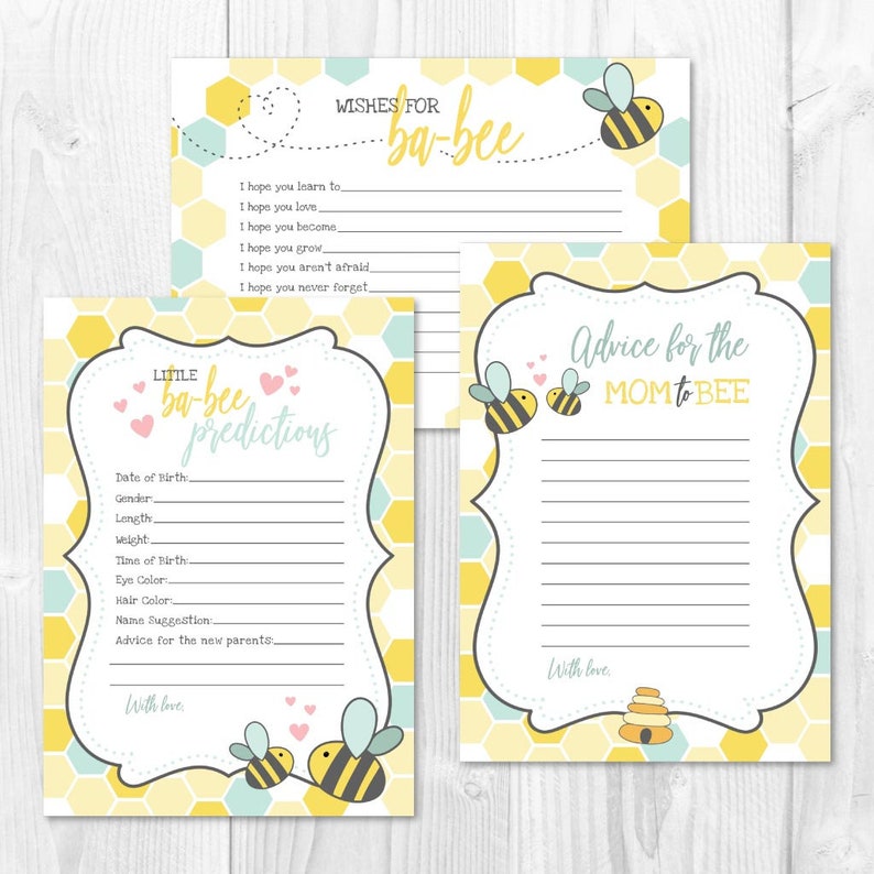 and Wishes Set Templates Advice Keepsake Bundle Well Wishes for Baby Advice Card Bee Baby Shower Predictions Oh Baby