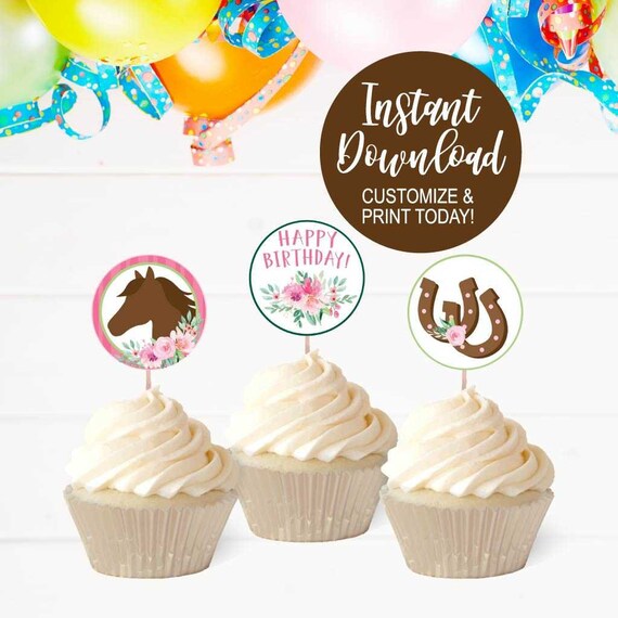 Cupcake Toppers Horse Birthday Cupcake Toppers Printable | Etsy