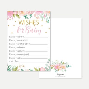 Rosa Pastell Blumen Baby-Dusche-Wünsche-Karten-Vorlage - Baby-Gut-Wünsche, Gut-Wünsche für Baby-Buch, Baby-Dusche-Gut-Wunsch-Mama-Vorlage