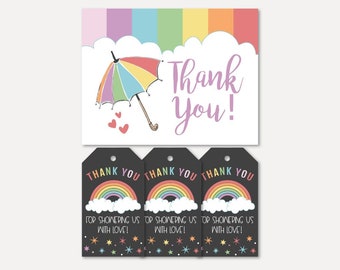 Rainbow Baby Douche Bedankkaart en Favor Tags Sjablonen - Favor Tag Bundel, Bedankkaart en Favor Tag Bundel, Bedankt