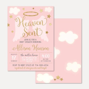 Angel Girl Baby Shower Invitation Template - Baby Shower Invitation Instant Download, Editable Baby Shower Invitation, DIY PDF