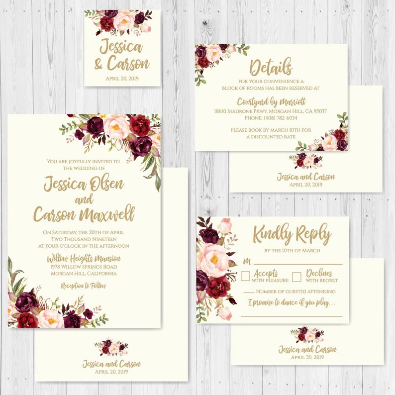 Cream Marsala Wedding Invite Suite Online Wedding Invite Etsy