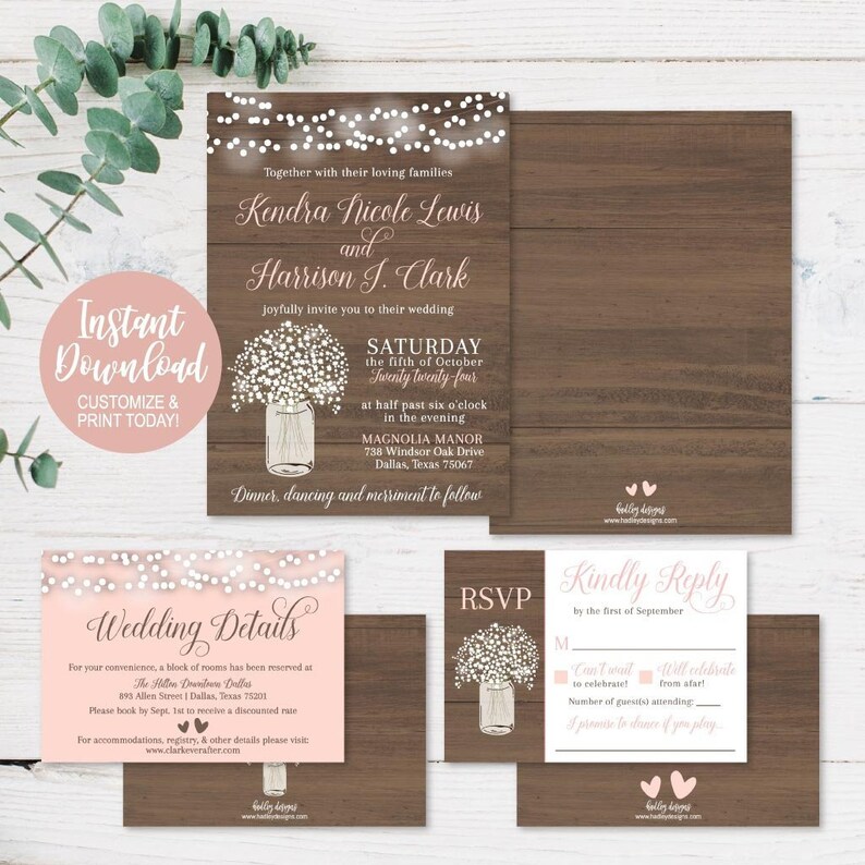 Printable Wedding Invitations Packages Wedding Invitations | Etsy