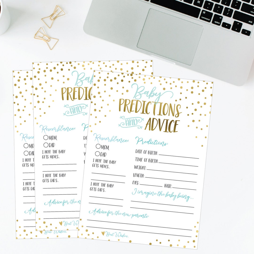 Modern Blue Baby Prediction Game, Baby Advice Cards, Baby Shower ...