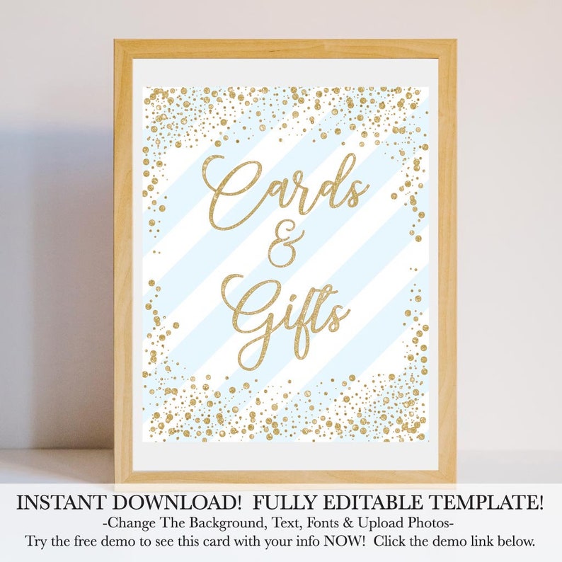 Baby Shower Signage Digital Download DIY Printable Baby Shower Decorations Hadley Designs Blue Vertical Stripes Gifts and Cards Sign