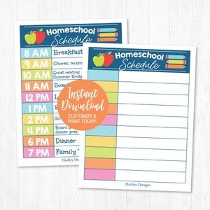 Homeschool Schedule Printable, Kids Daily Routine Chart, School ...
