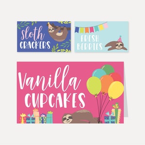 Sloth Kids Party Food Tent Cards Template -Editable Food Tent Card, Printable Food Tent Cards, Food Tent Cards Instant Download