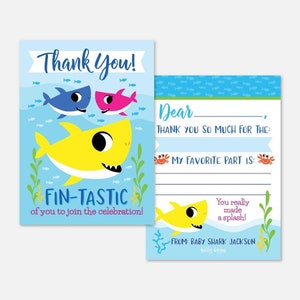 Baby Shark Kids Party Vul de lege dank u kaartsjabloon in - Baby Shark dank u kaart Instant Download, Baby Shark dank u afdrukbaar