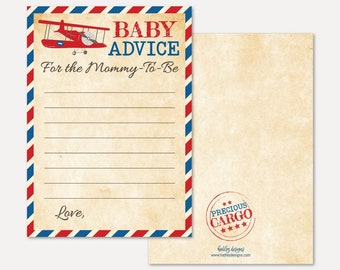 Airplane Blue Red Baby Shower Advice Card, Words of Wisdom Card For Baby Shower, Advice Cards Baby Shower, Advice Baby Shower