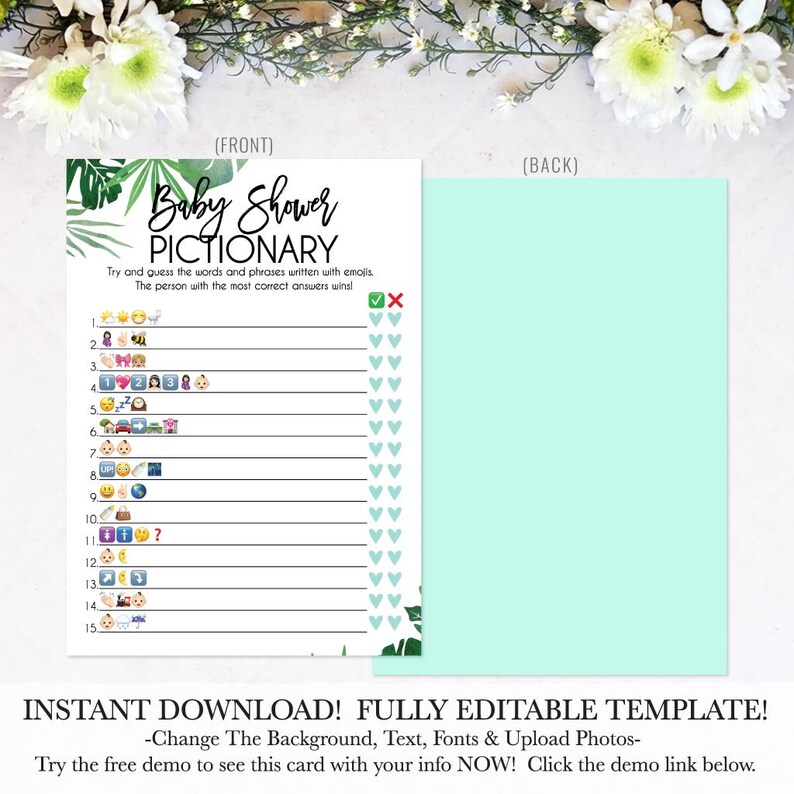 Tropical Baby Shower Teal Baby Shower Games Emoji Emoji Game Etsy