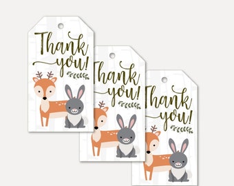 Woodland Baby Shower Thank You Favor Tags Template -Thank You Favor Tag Baby Shower, Thank You Favor Tag Printable, Shower Thank