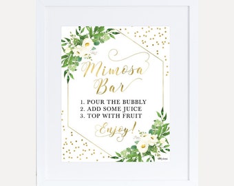 Greenery Wreath Baby Shower Mimosa Sign Template - Baby Shower Mimosa Bar Sign, Baby Shower Alcohol Sign, Hadley Designs