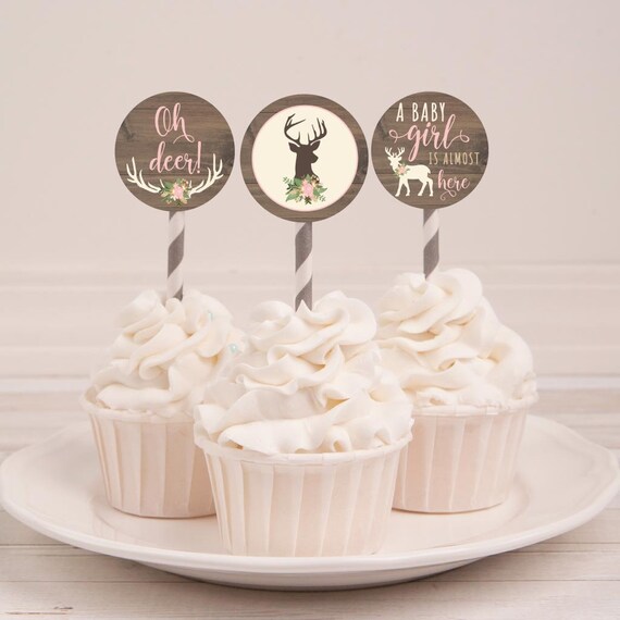 Oh Deer Girl Baby Shower Cupcake Toppers Template Baby Shower Etsy
